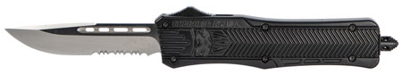 CobraTec Knives MBCTK1MDS CTK-1 Medium 3" OTF Drop Point Part Serrated D2 Steel Blade/Black Aluminum Handle Features Glass Breaker Includes Pocket Clip