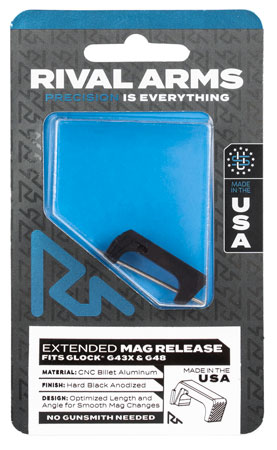Rival Arms RA72G004A Magazine Release Extended Black Anodized Aluminum for Glock 43X, 48