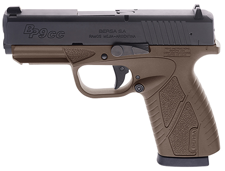 Bersa BP9DECC BPCC Sub-Compact Frame 9mm Luger 8+1, 3.30" Black Steel Barrel, Matte Black Serrated Steel Slide, Flat Dark Earth Polymer Frame w/Picatinny Rail