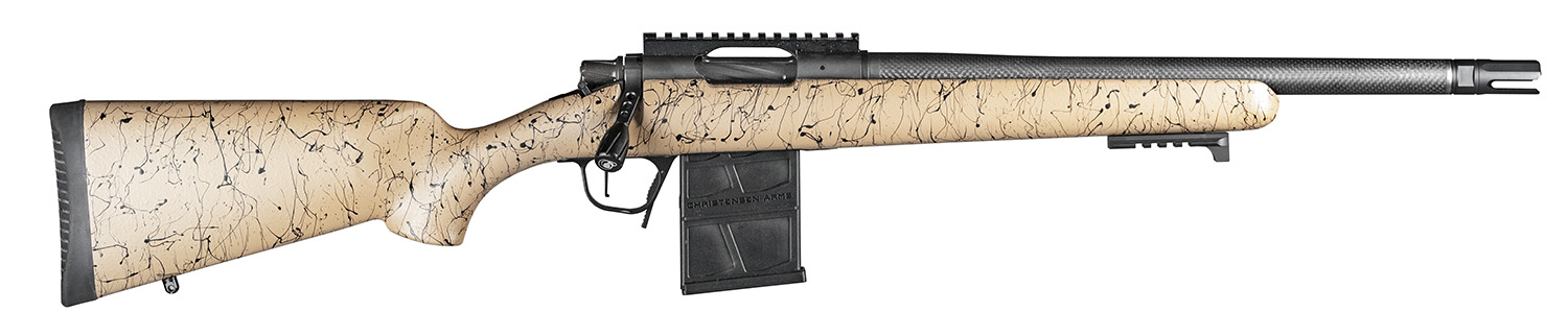 Christensen Arms 8010612300 Ridgeline Scout Full Size 300 Blackout 4+1, 16" Black Nitride Steel Threaded Barrel, Black Nitride Aluminum Receiver, Tan w/Black Webbing Fixed Sporter Stock