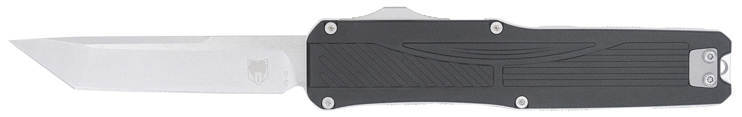 CobraTec Knives CTLGDBLKTNS Legend EDC 3.13" OTF Plain Stonewashed VG-10 SS Blade, 4.75" Black Textured Aluminum Handle