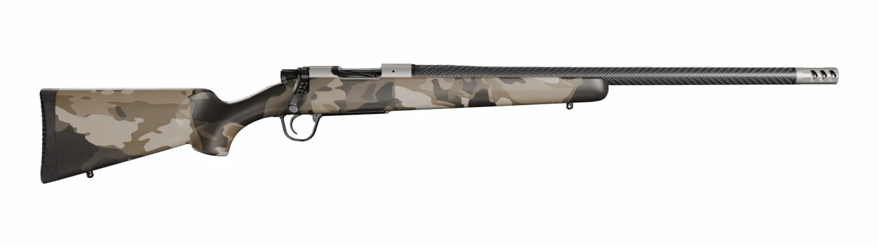 Christensen Arms 801-060079-00 Ridgeline FFT 25 Creedmoor 4+1 20" Carbon Fiber Threaded Barrel, Burnt Bronze Cerakote Steel Drilled & Tapped Receiver, Barren Dune Camo Fixed Carbon Fiber Stock