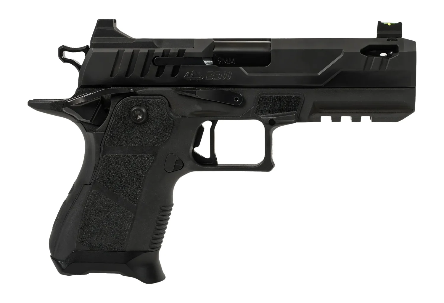 Oa Defense 2311 Pro Compact Frame 9mm Luger 15+1 4.25" Ported Barrel, DLC Black Steel Optic Ready/Serrated Slide, Black Aluminum Frame w/Picatinny Rail, Black Polymer Grip, Ambidextrous