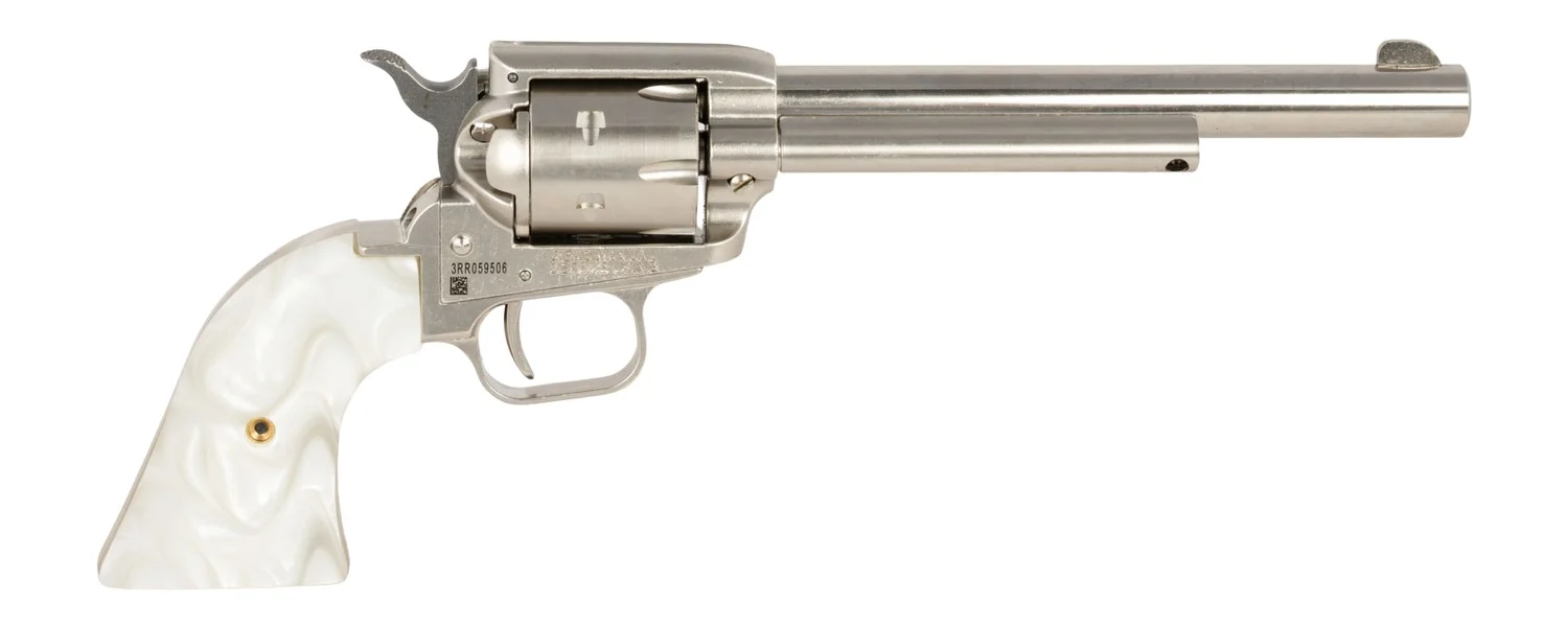 Heritage Mfg RR22NI6WP Rough Rider 22 LR 6 Shot 6.50" Nickel Satin Alloy Steel Barrel & Cylinder, Nickel Zinc Alloy Frame, White Pearl Grip, Manual Safety