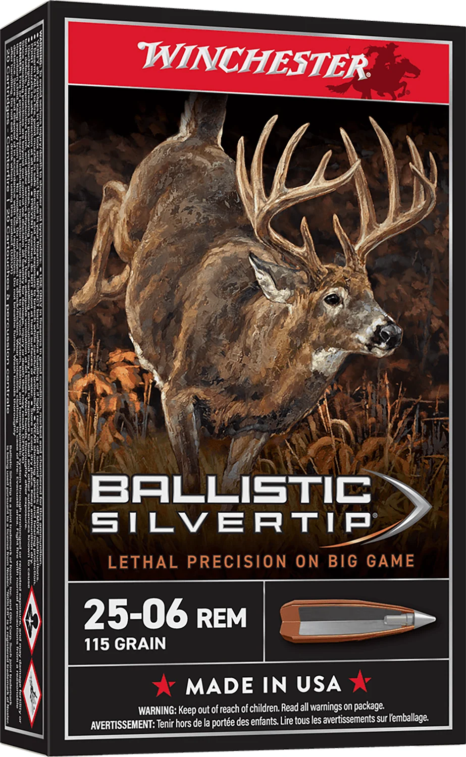Winchester Ammo SBST2506 Ballistic Silvertip 25-06Rem 115gr Rapid Controlled Expansion Polymer Tip 20 Per Box/10 Case